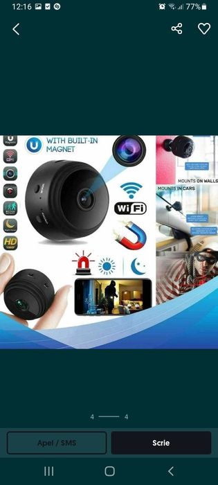 Mini Camera WiFi de Supraveghere, 1080p, Full HD

Night Vision, unghi