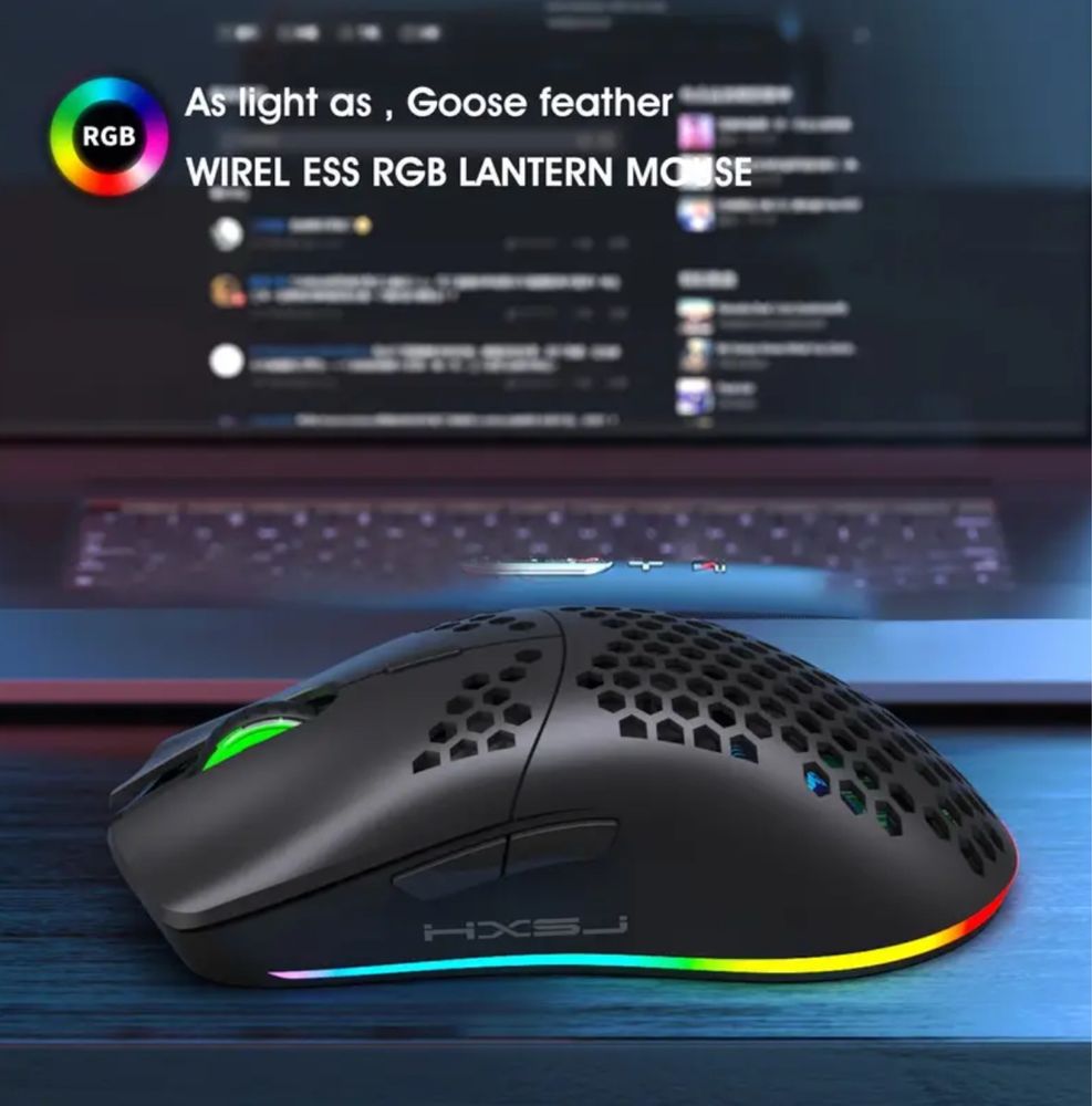 HXSJ 2.4G Wireless White Edition Gaming Mouse with RGB Lighting,