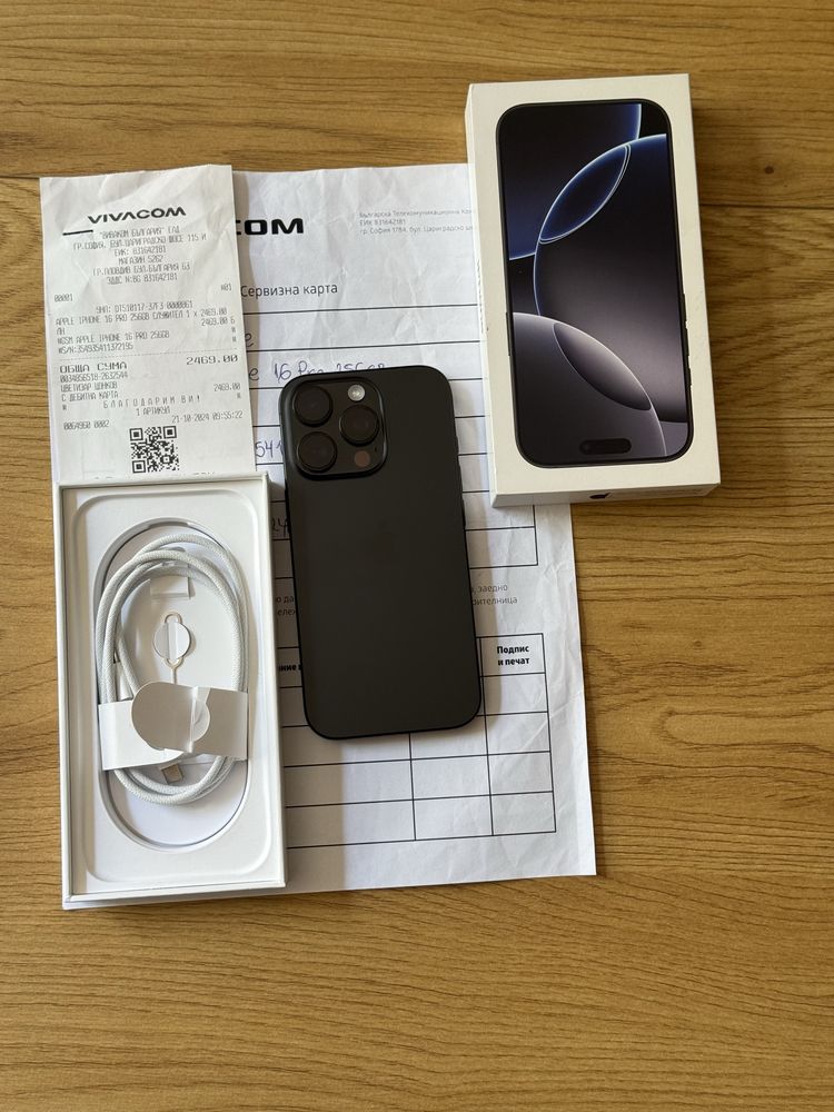 Бартер като нов iPhone 16 pro 256gb 100% гаранционен черен
