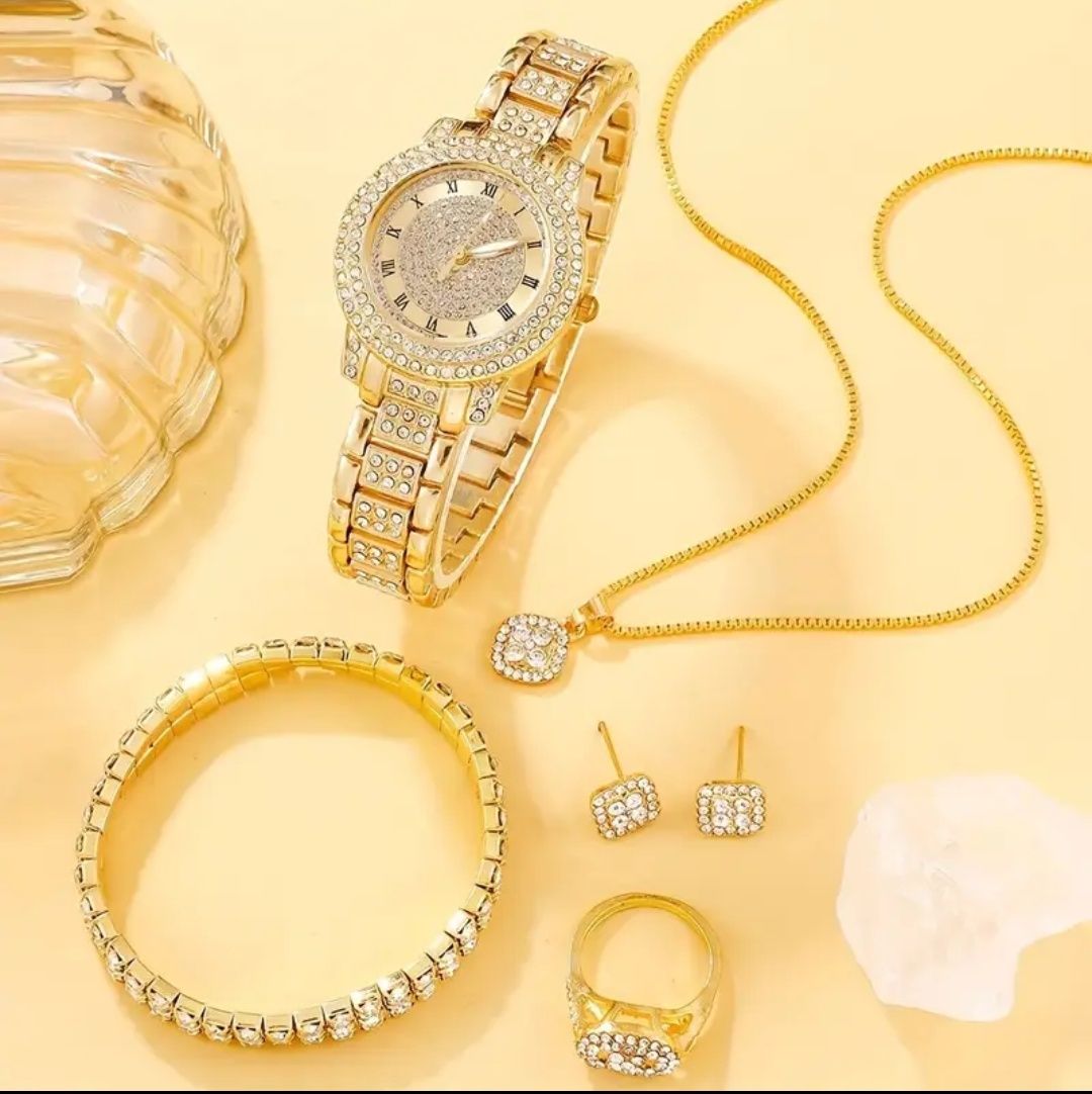 Set Ceas Dama , Cercei , brățară , inel , colier Cadou Iubita Sotie