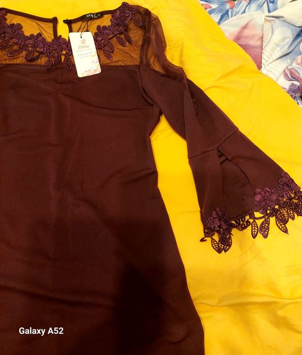 Rochie elegantă din triplu voal ,nouă ,culoarea mov lila.