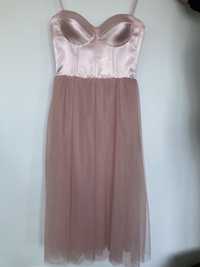 Розова рокля за шаферка с тюл, размер S