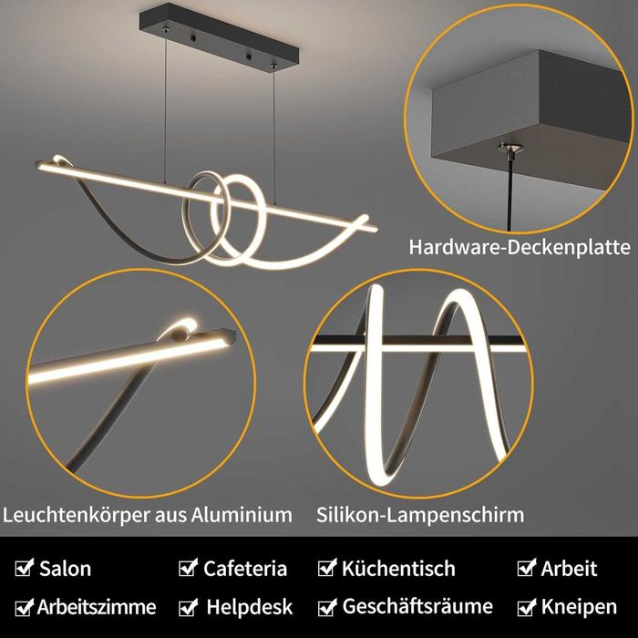 Mikeru 120см черна спираловидна LED висяща лампа димируема