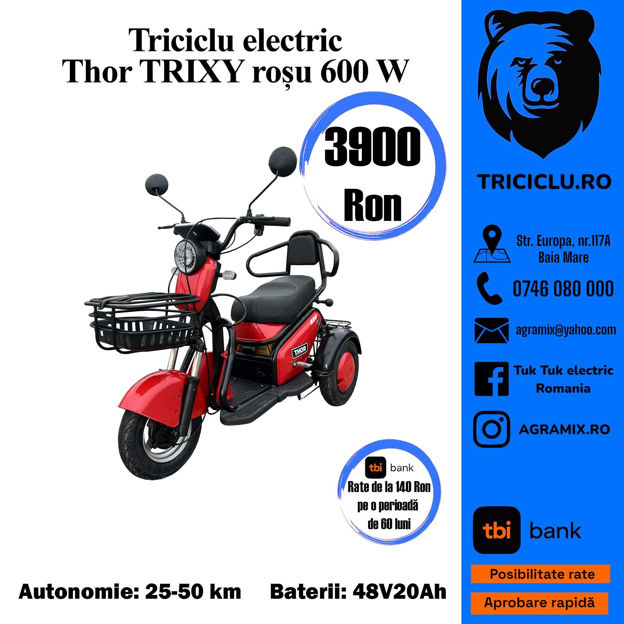 Triciclu electric tuk-tuk nou ThorTrixy Agramix