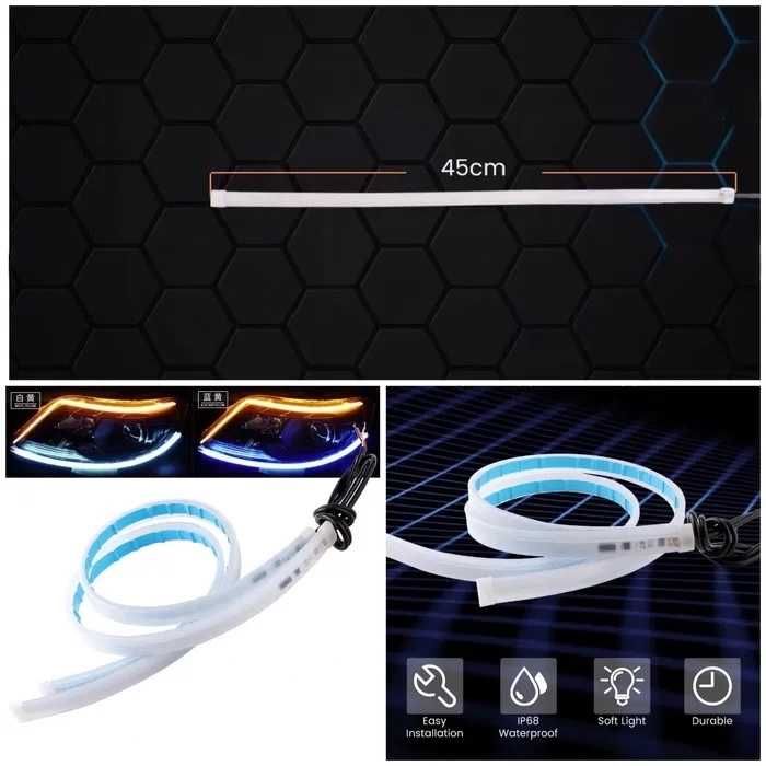 45 см 2 БРОЯ LED DRL Гъвкави Ленти за Фарове Дневни светлини с мигач