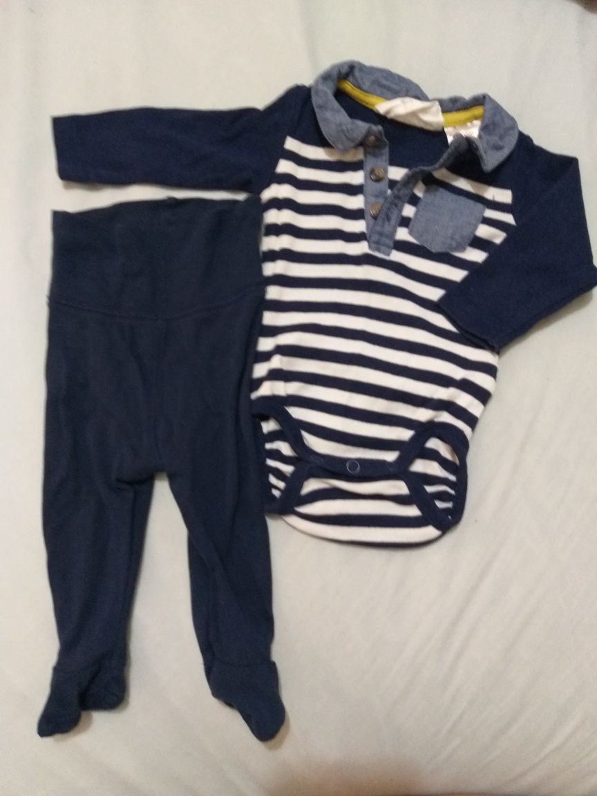 H&M set bebe baiat body si pantalon 0-3 luni