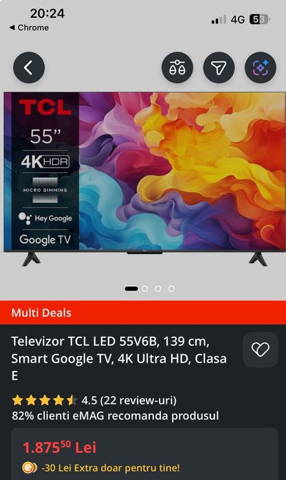 Vând televizor TCL 4K 139cm sigilat, garanție 2 ani