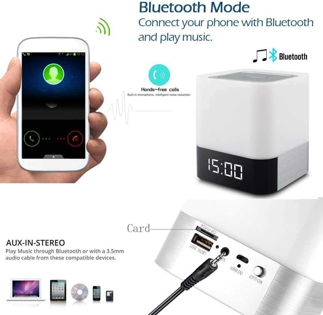 Нощна лампа WamGra Bluetooth високоговорител, будилник и сензор