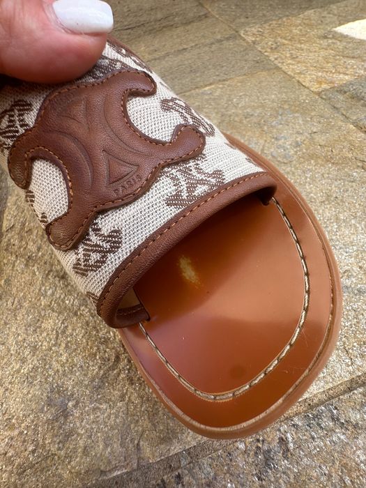 Celine Triomphe Canvas Slides – кафяви