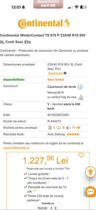 Anvelope Continental WinterContact TS 870 P 235/40 R18