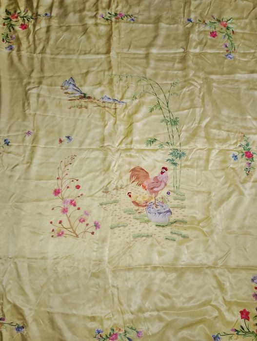 Советское шёлковое покрывало с вышивкой 80г.