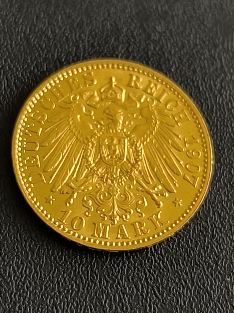 10 марки 1907 год, Вилхелм II, злато 4.00 гр,900/1000 (21.6 к)