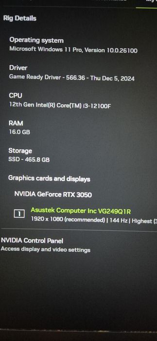 Pc High gaming I3-12100F + RTX 3050 8GB VRAM
