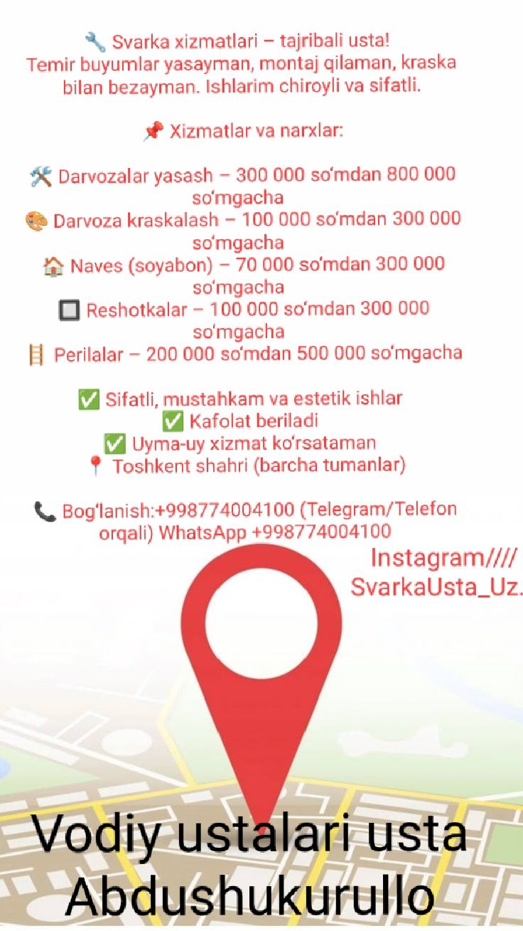 Svarka/Naves/Darvoza/ Kraska xizmatlarii..