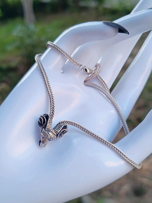 Vechi colier/lant din argint 925, pandantiv in forma de berbec, copii