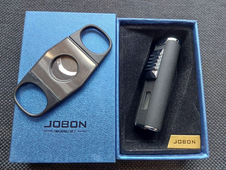 Луксозна запалка за пури JOBON + подарък резачка за пури в подаръчна к