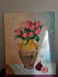 Vaza flori, tablou ulei