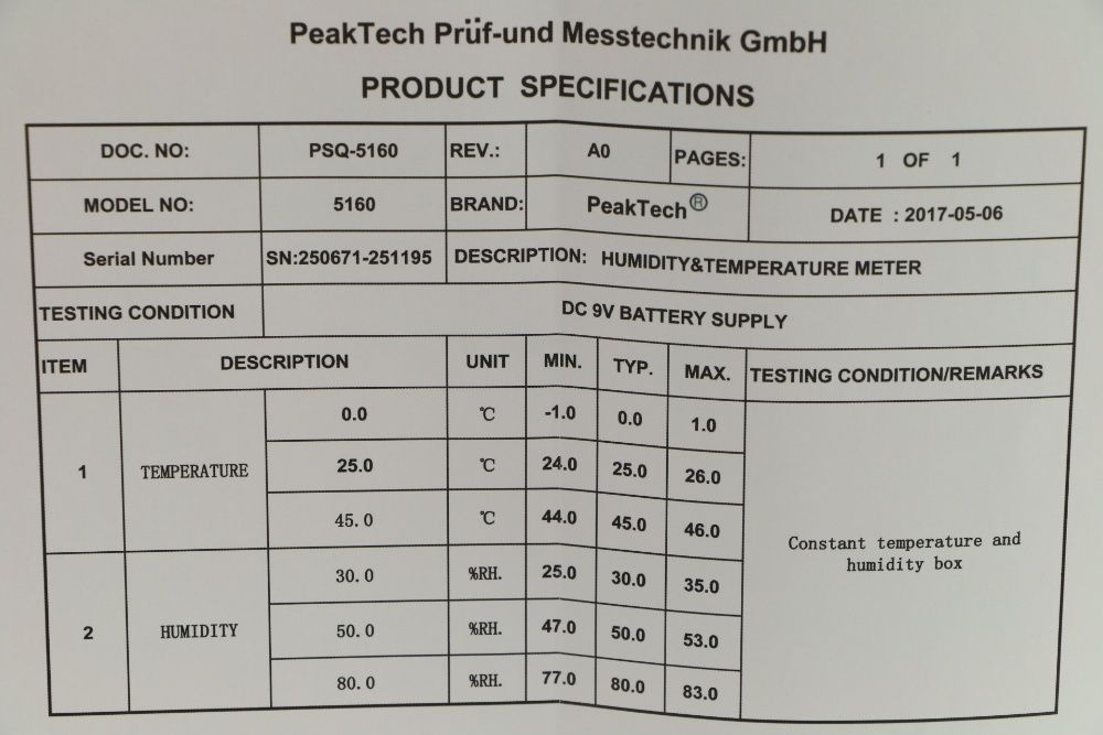 цифров термометър с влагомер /-10 °C + 50 °C/, PEAKTECH, Германия