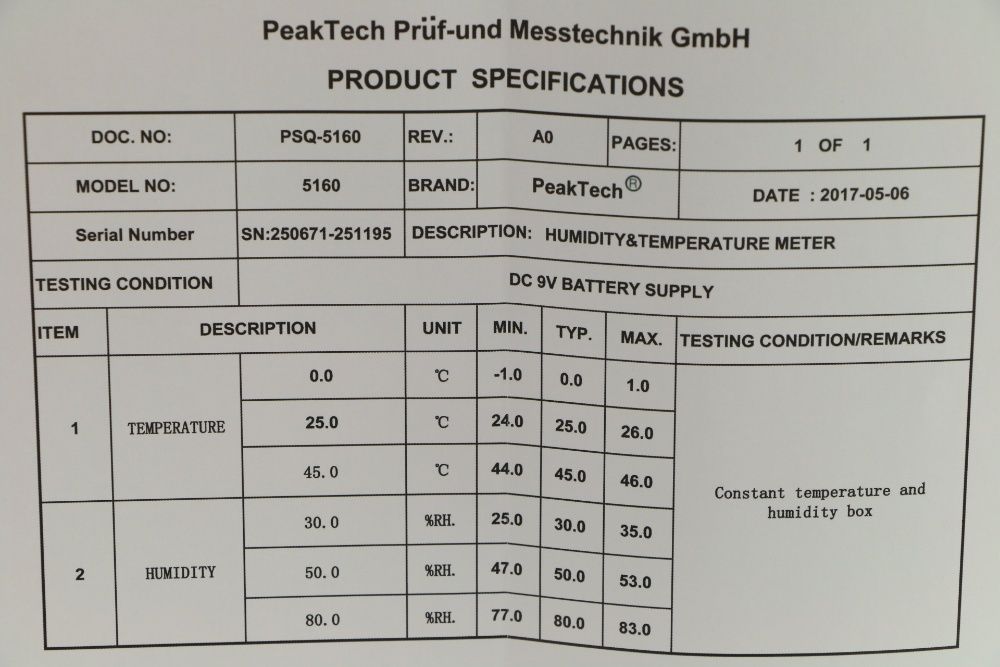 цифров термометър с влагомер /-10 °C + 50 °C/,нов, немски, PEAKTECH