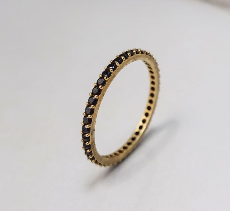 Inel tenis din aur 14K cu pietre semiprețioase negre onix – mărimea 60