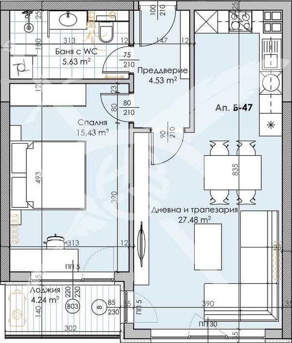 Двустаен апартамент в Кършияка 441 - 15728