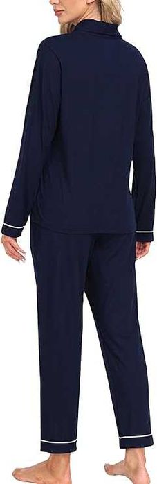 MoFiz Дълги пижами за жени, зимни меки пижами с дълъг ръкав и копчета