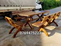 Set masa rustica din lemn masiv ,scaune rustice sau din butoi