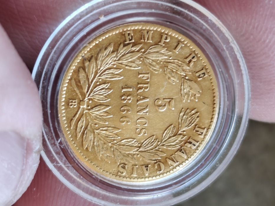 Златна монета 5 франка 1866 год, имп.Наполеон III ,1.61 гр,900/1000