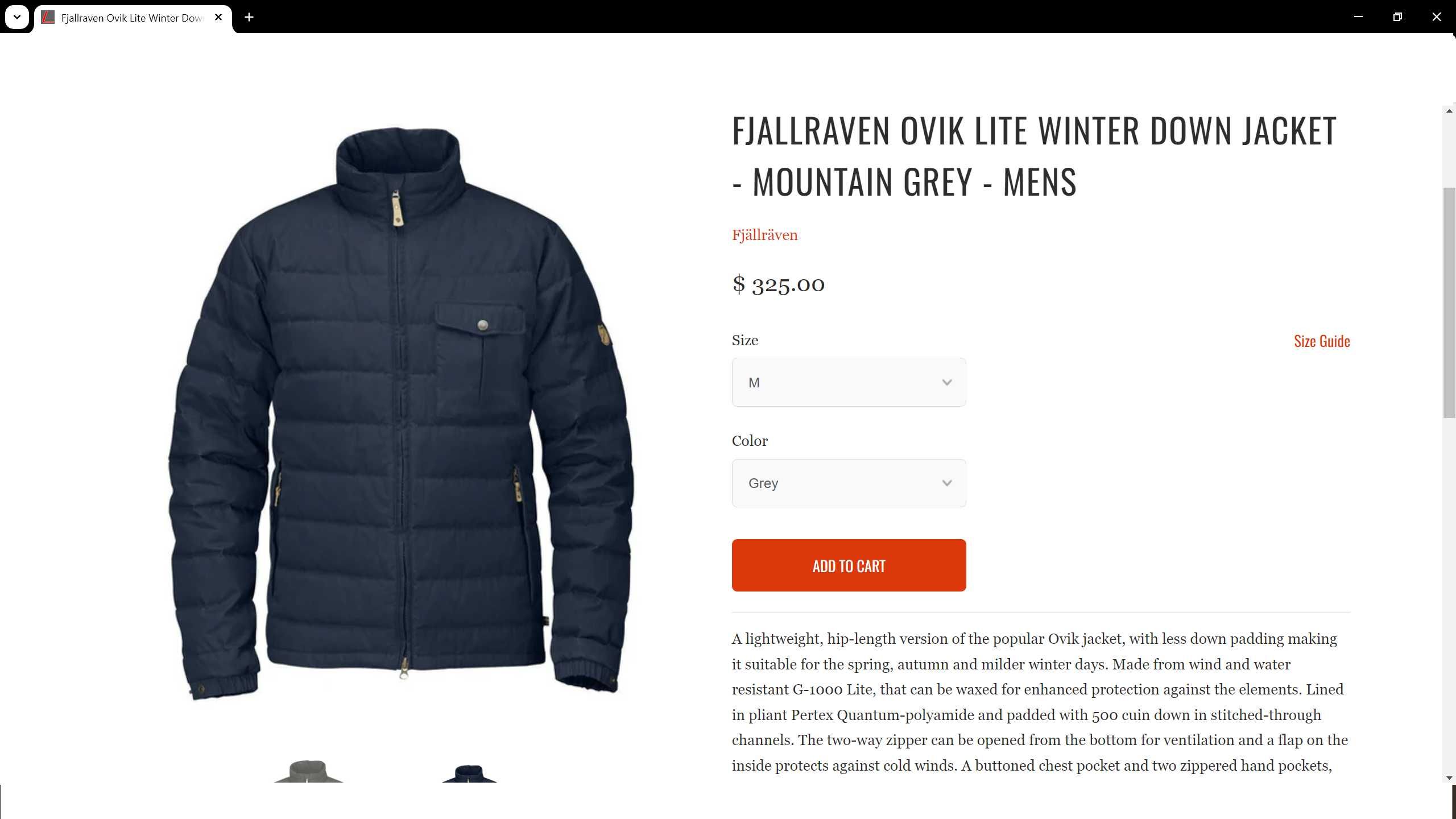 FJALLRAVEN G-1000 Ovik Lite Winter Jacket раз M зимно туристическо яке