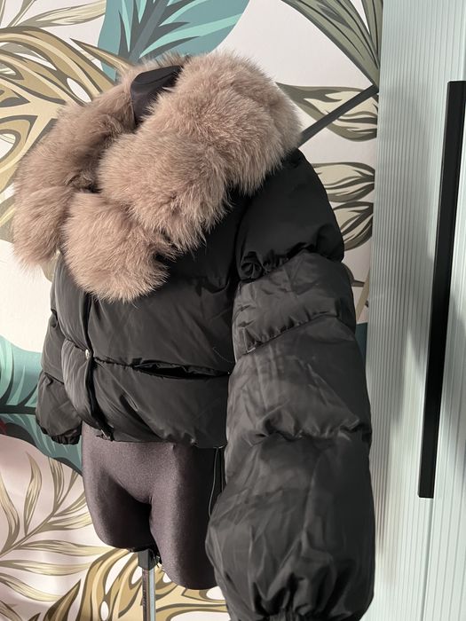Geaca de fas cu guler detasabil din blana naturala de vulpe