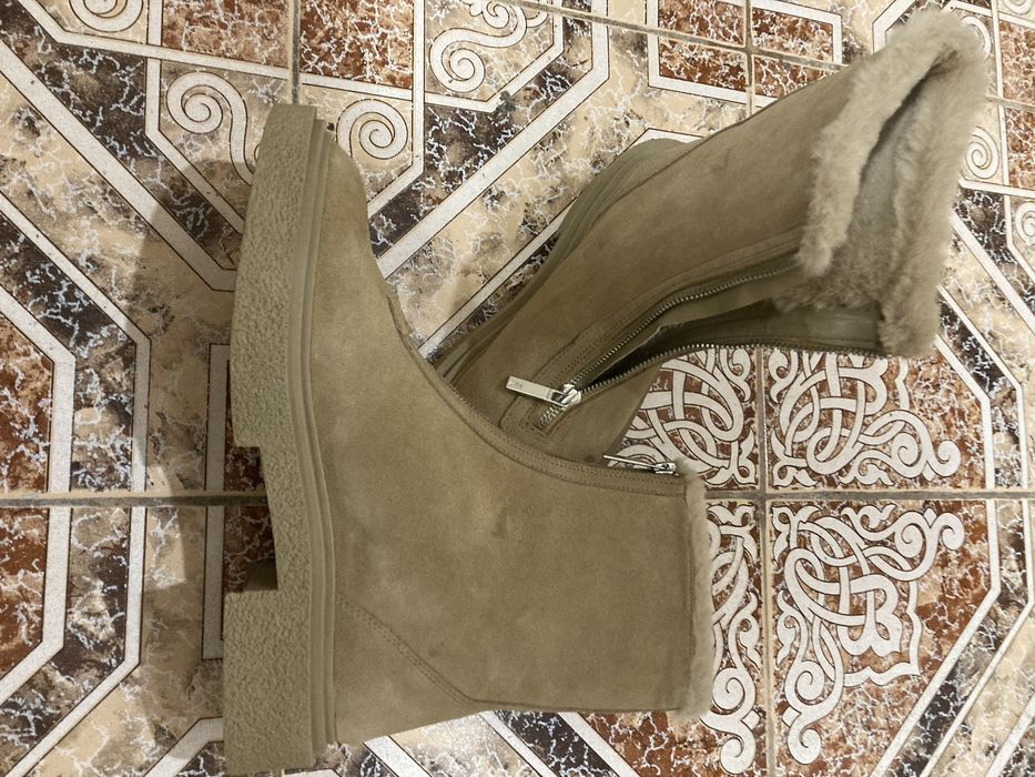 Боти Zara над глезена естествена обърната кожа