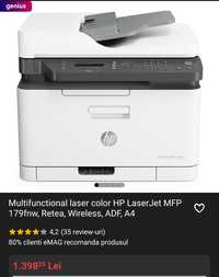 Imprimanta A4 - Multifunctional laser color HP LaserJet MFP 179fnw,