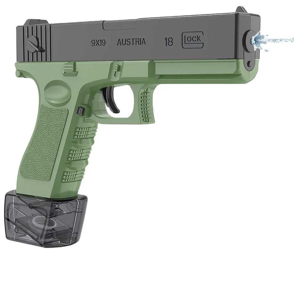 Детски воден пистолет Glock, Електрически, Автоматичен, Зелен