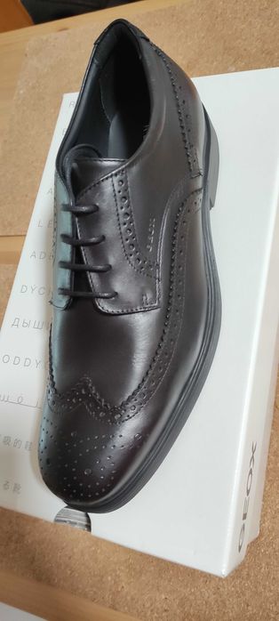 Geox, Нови кожени обувки Brogue Dublin, Мъжки, Черни, 42