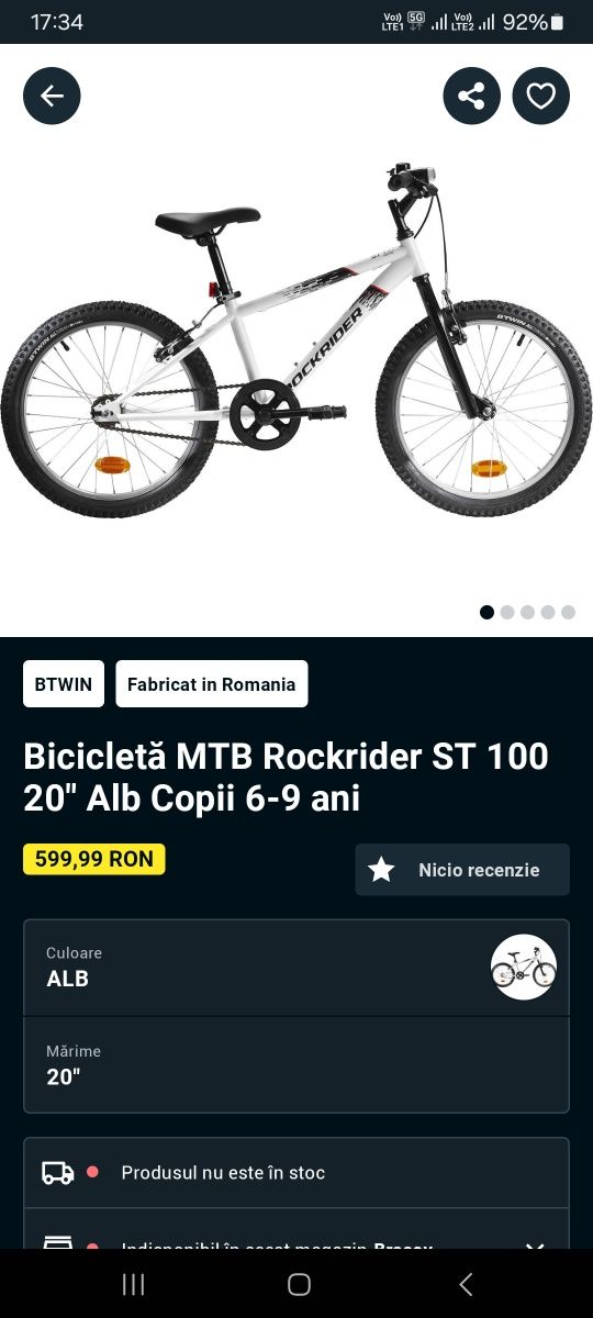 Bicicleta Rockrider 20' 6-9 ani