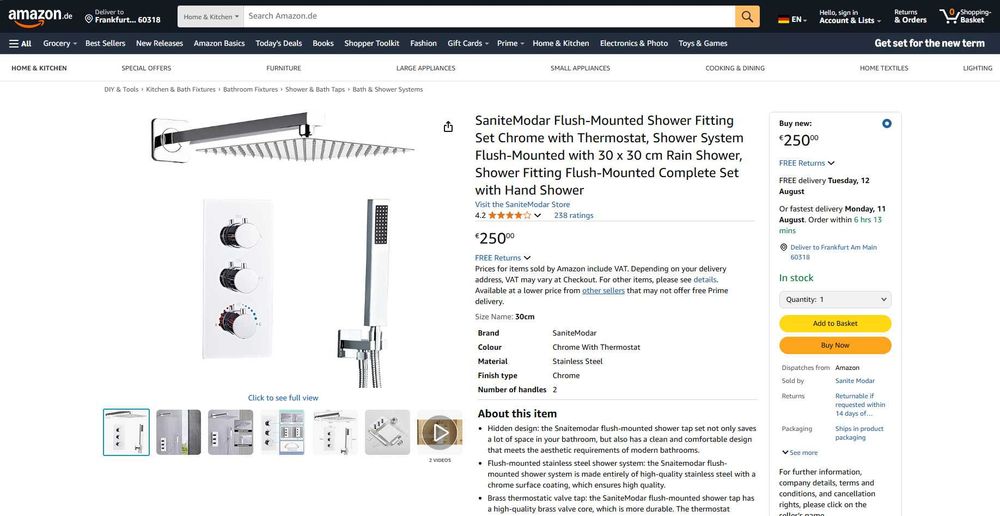 Baterie Incastrata+ termostat+ dus 30cm Black/Crom,REDUS de la 1250RON