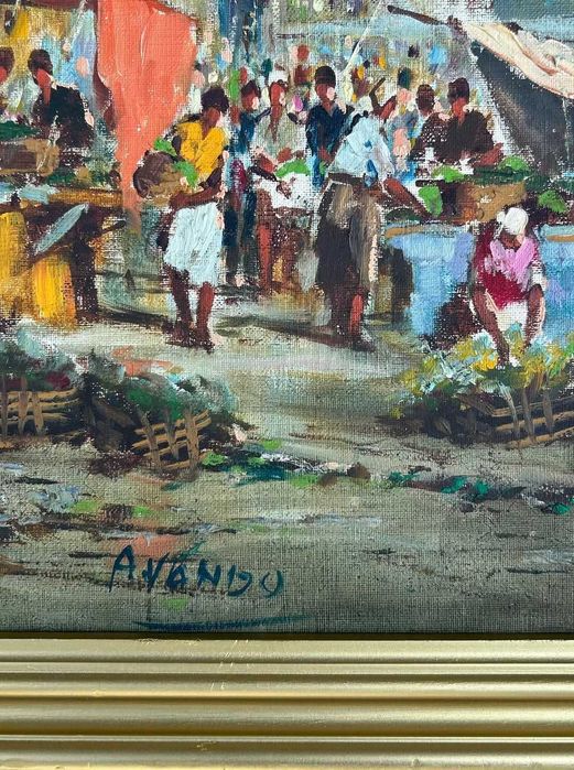 Tablou A Vando Peisaj Aglomerație în Piață pictura ulei pe pânză 40x60