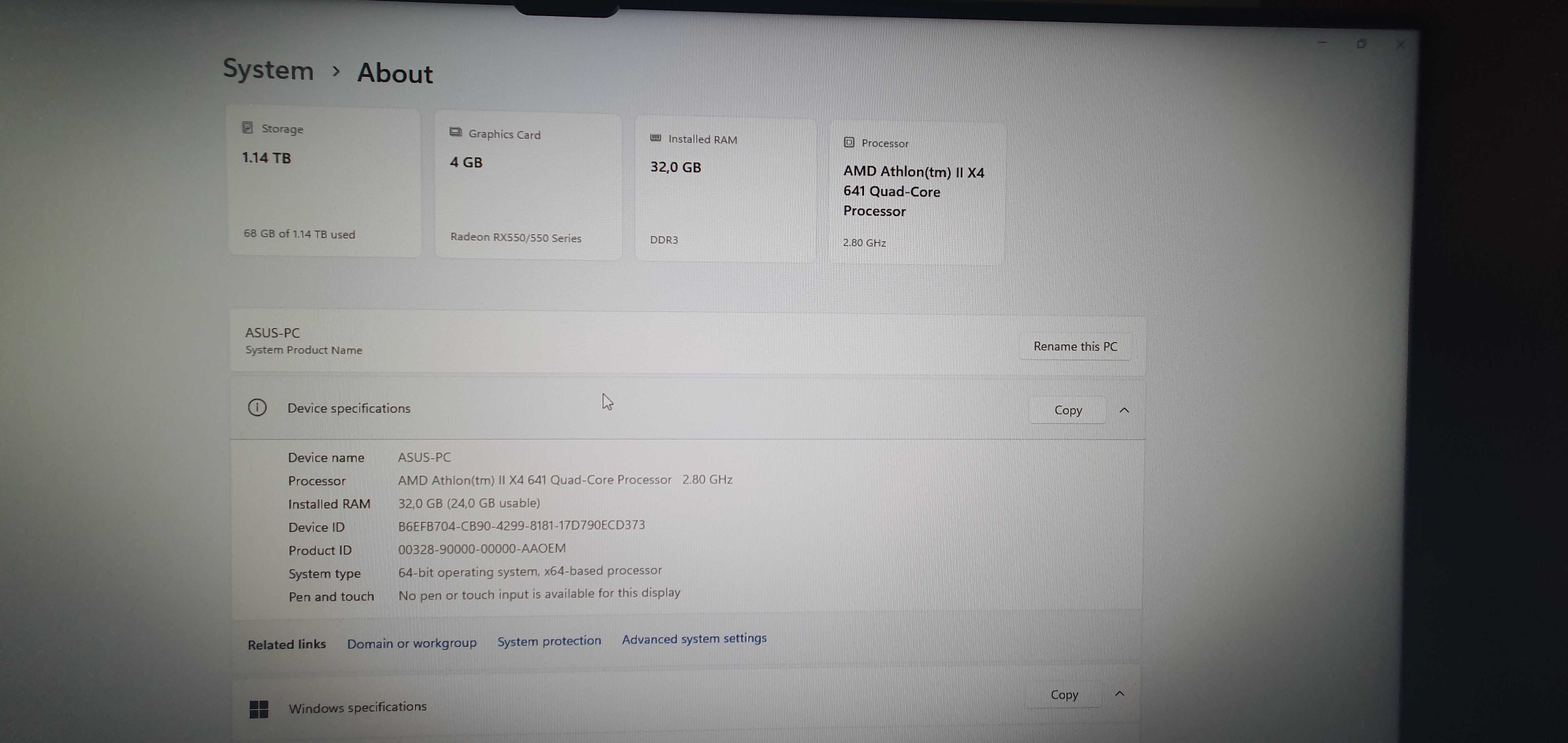 Calculator Asus, AMD Athlon 2.8 GHz, 32GB DDR3, GPU RX 550, 2 SSD
