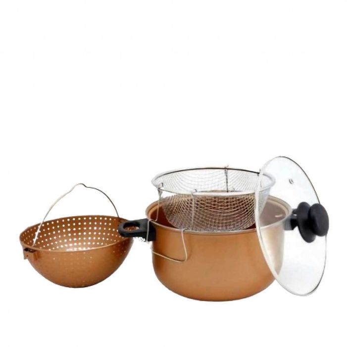 Тенджера с гевгир и кошница за пържене Меден\въгл. стомана