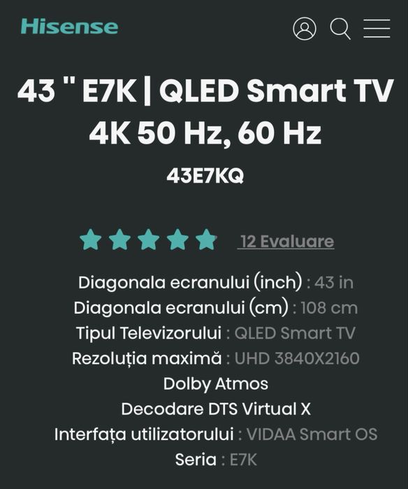 Hisense QLED 4K 108cm