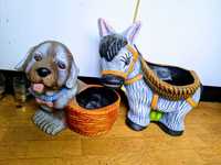 Декоративна керамична саксия куче и магаре цветя