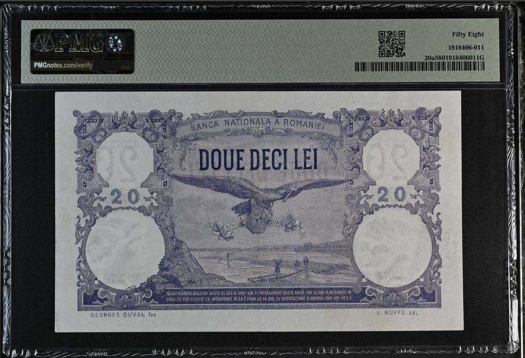 20 lei 1920 PMG58 Aunc bancnora gradata