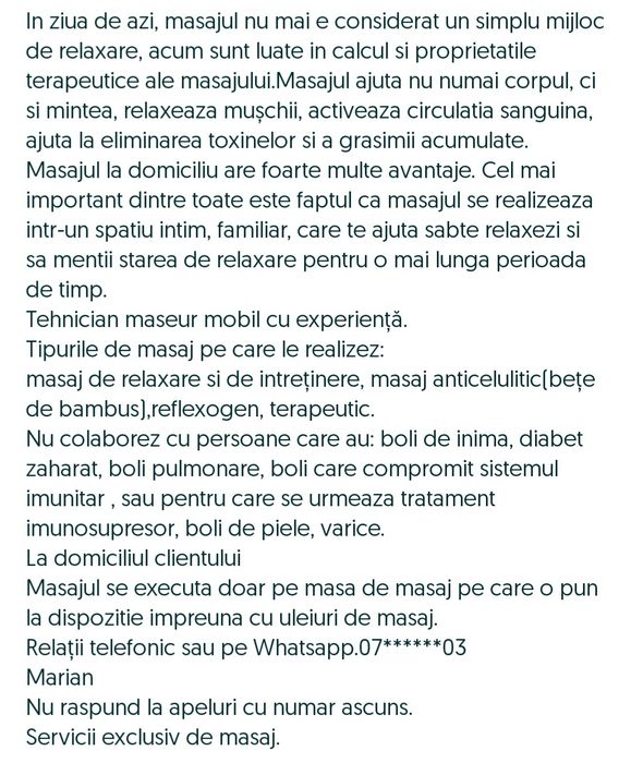 Masaj la domiciliu clientului