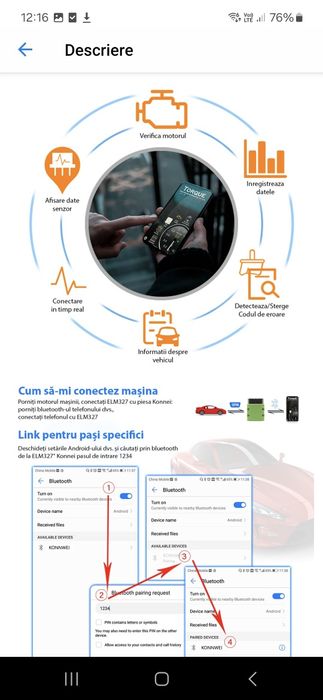 Interfață Diagnoza Auto OBD2 KONNWEI 902