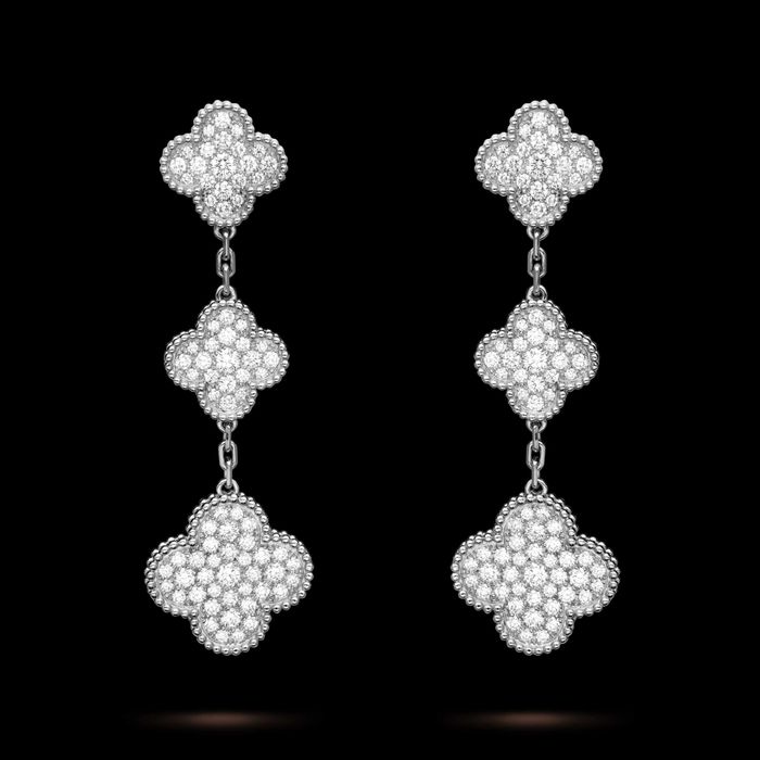 Van Cleef & Arpels VCA Silver 3 Motifs Diamond Alhambra Дамски Обеци