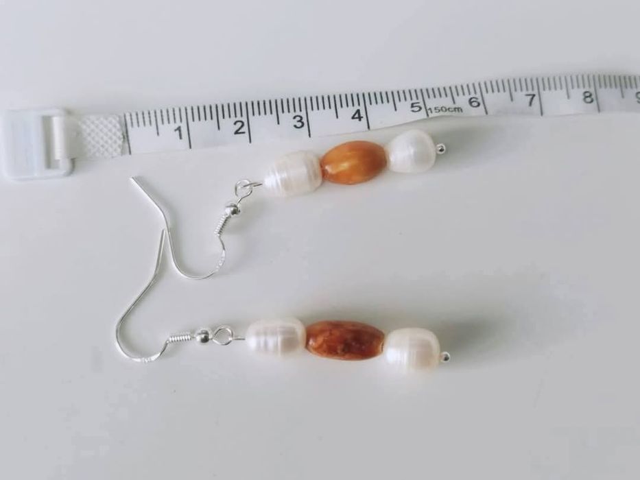 Vechi cercei din argint de 925, perle de cultura si chihlimbar