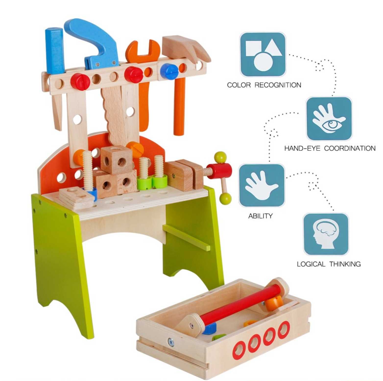 Дървена мултифункционална работилница с инструменти конструктор