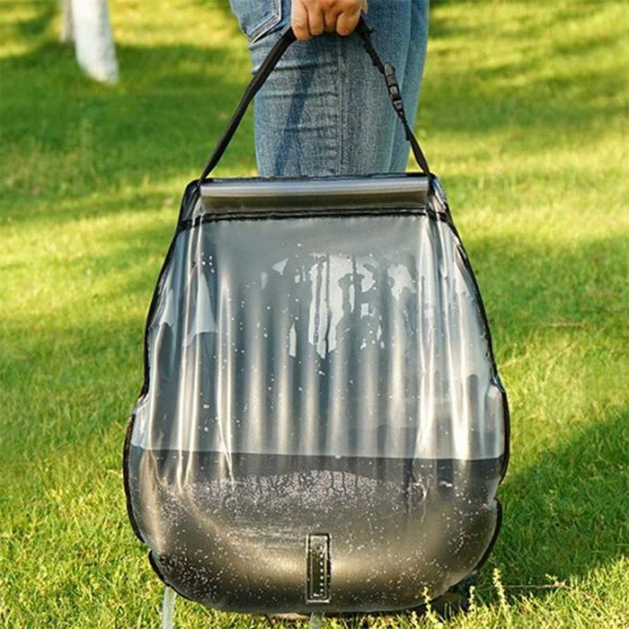 Dus solar portabil 20l cu termometru integrat furtun 40cm rezervor PVC
