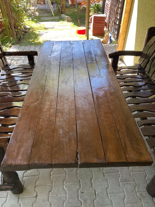 Masă și bănci rustice pentru terase/foișor grădină