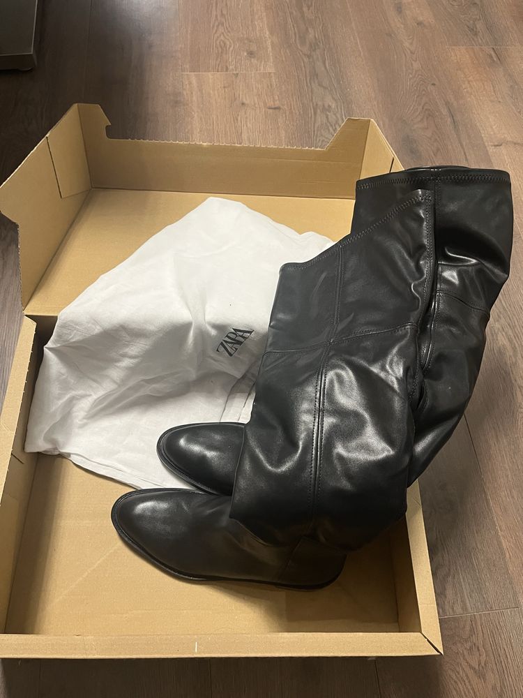 Ботуши Zara, под коляното, Еко кожа